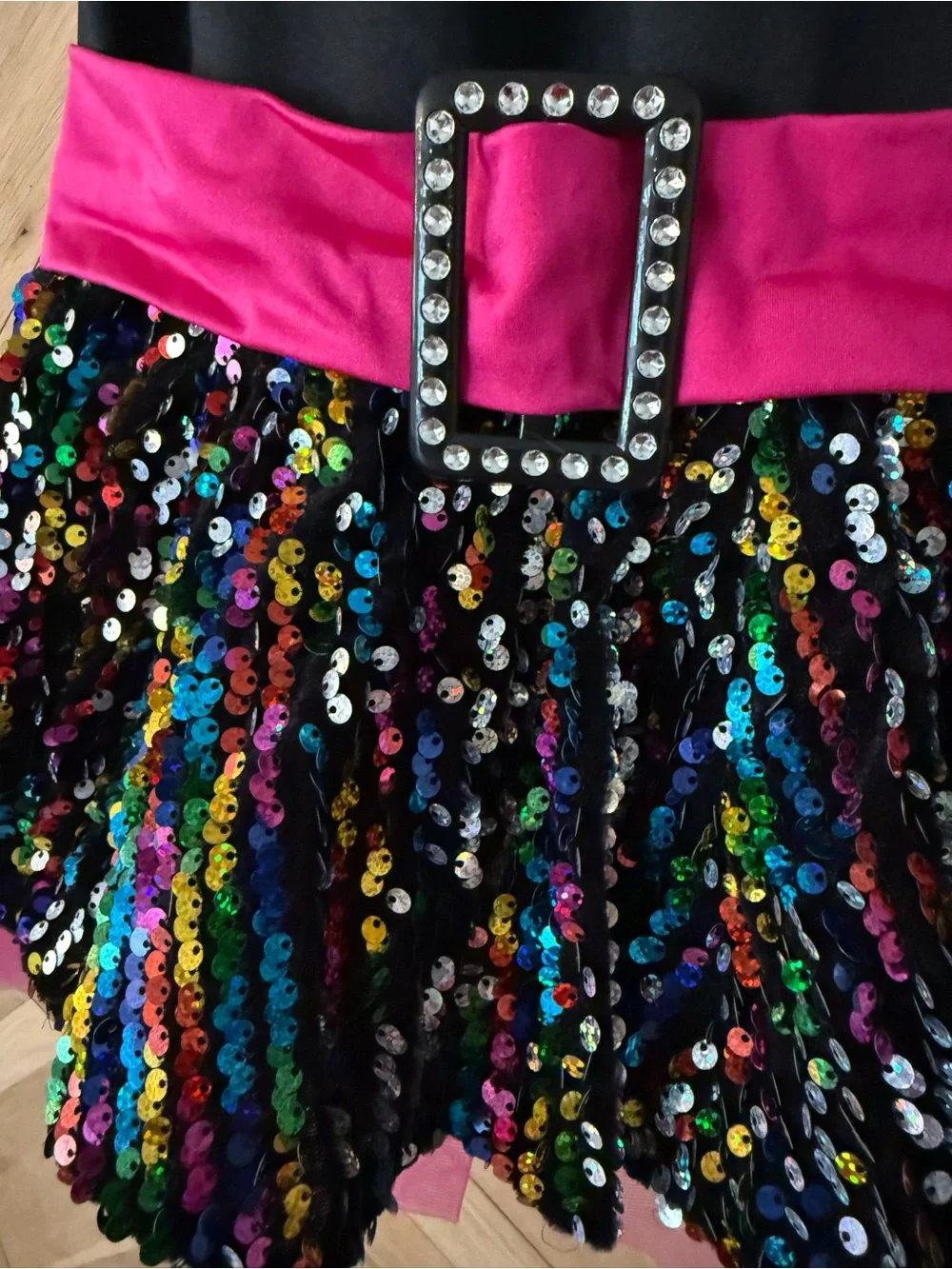 Weissman Black and Hot Pink Sequin Tutu Set with Multicolor Sequins